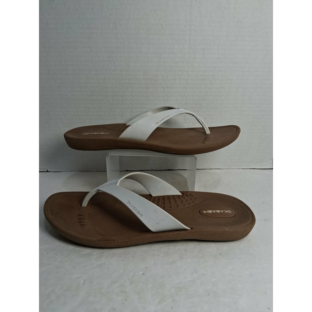 Okabashi Flip‎ Flops White Straps Brown Soles Womens Size ML Made in USA